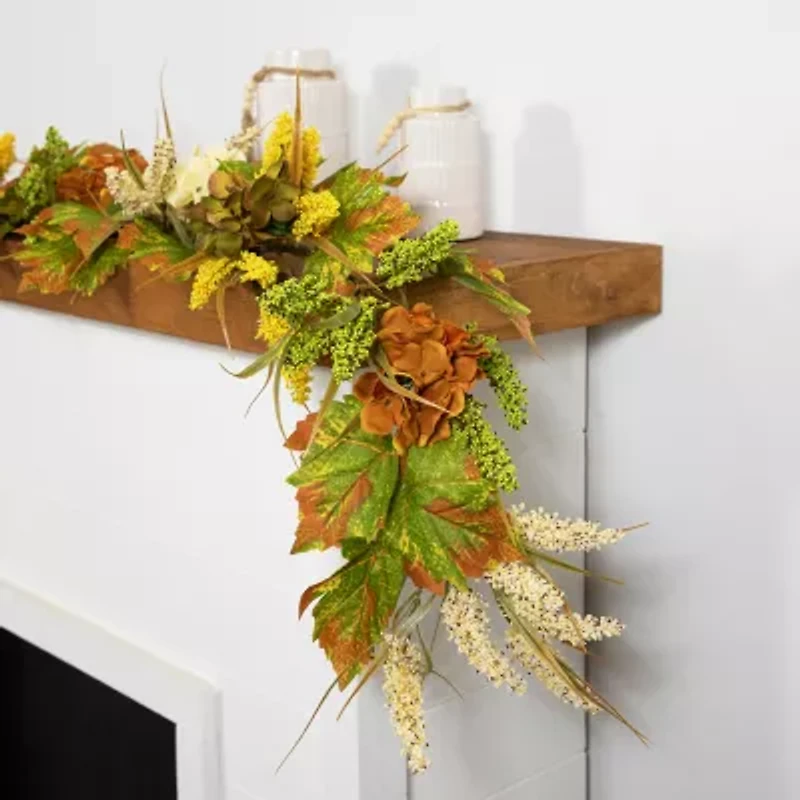 Northlight Flowers With Wheat Unlit Christmas Indoor Garland