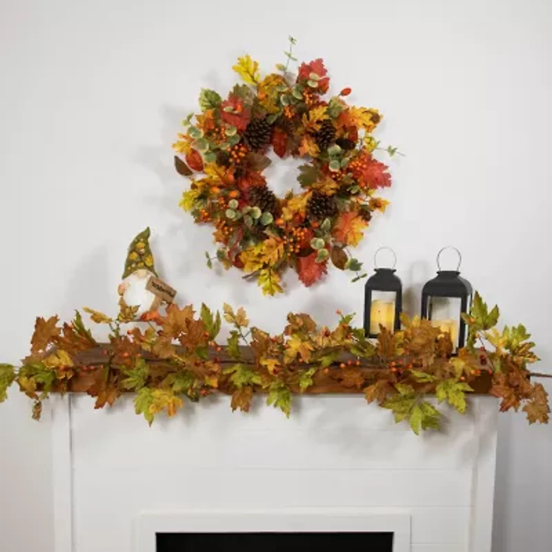 Northlight 5ft X 8in Maple Leaf And Berry Unlit Thanksgiving Indoor Garland