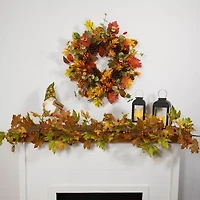 Northlight 5ft X 8in Maple Leaf And Berry Unlit Thanksgiving Indoor Garland