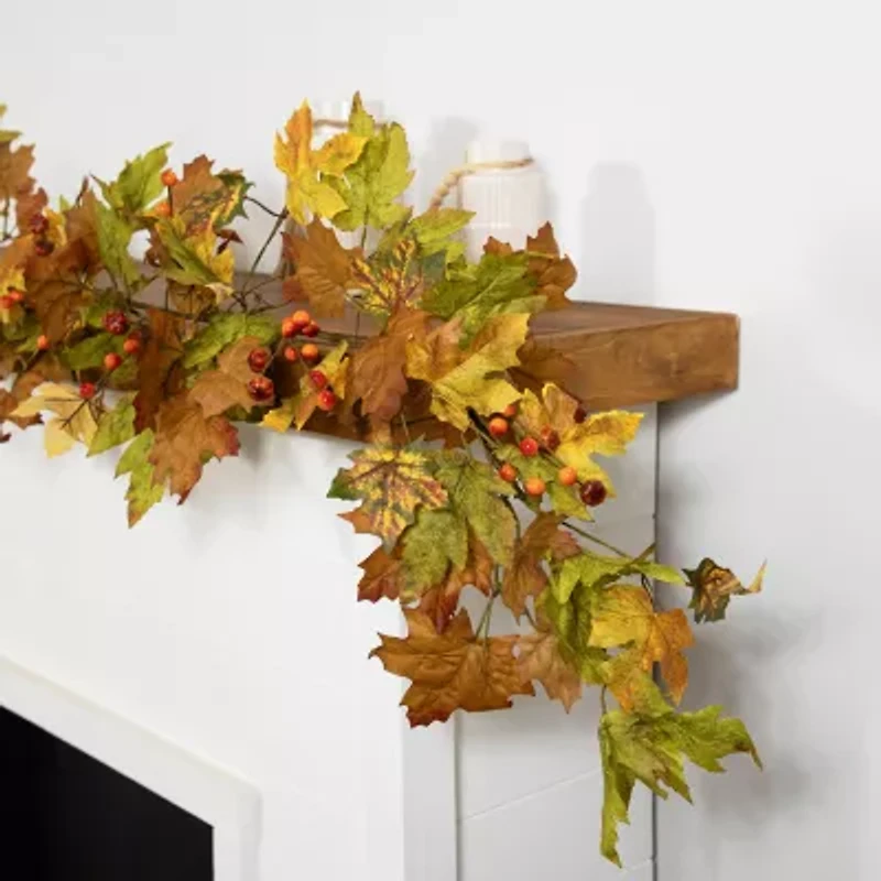 Northlight 5ft X 8in Maple Leaf And Berry Unlit Thanksgiving Indoor Garland
