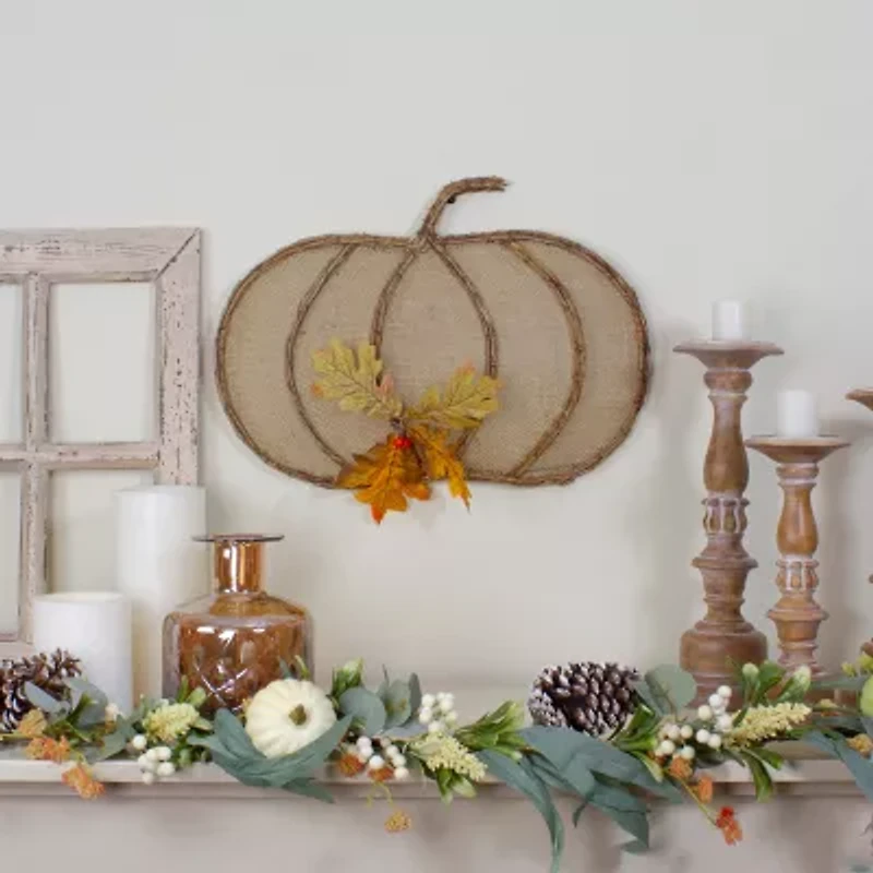 Northlight 19in Burlap And Vine Pumpkin Wall Decal