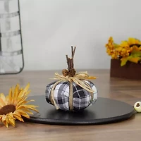 Northlight 5in Black And White Plaid Plush Pumpkin Thanksgiving Tabletop Decor