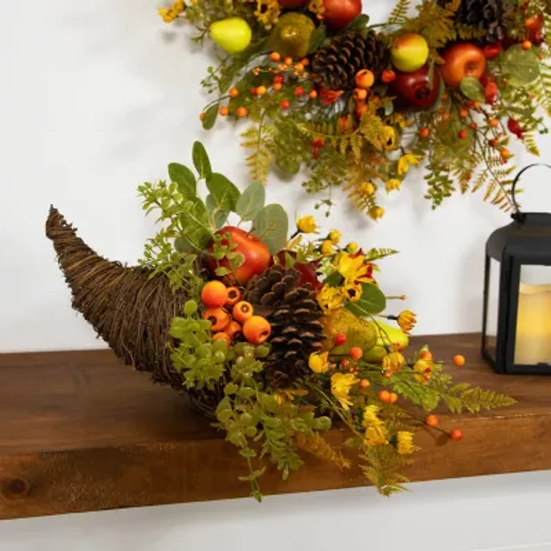 Northlight 20in Apples And Pears Cornucopia Thanksgiving Tabletop Decor