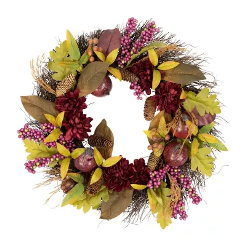 Northlight Mums And Pomegranates Twig Wreath