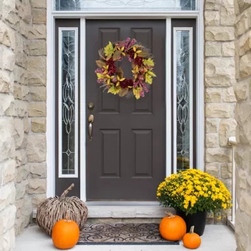 Northlight Mums And Pomegranates Twig Wreath