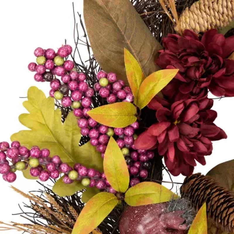 Northlight Mums And Pomegranates Twig Wreath