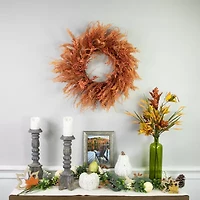 Northlight 24in Peachy Pampas Grass Unlit Wreath