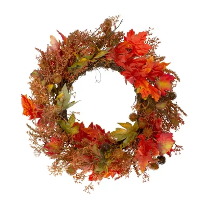 Northlight 24in Maple Leaf And Berry Unlit Wreath