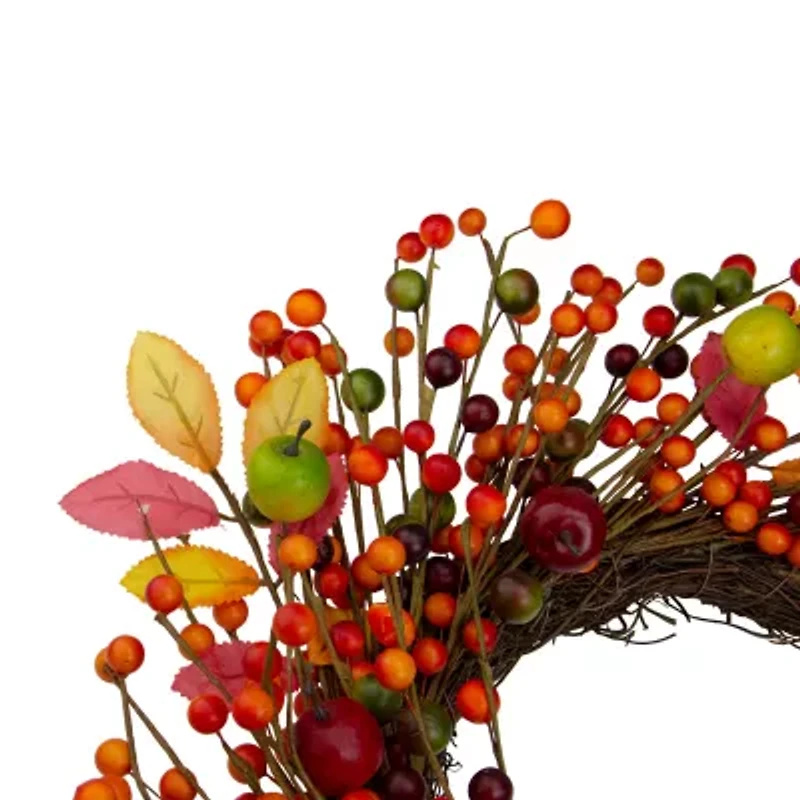 Northlight 18in Berry And Apple Foliage Twig Unlit Wreath