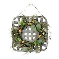 Northlight Cattail Grapevine Wooden Tray Hanging Wreath