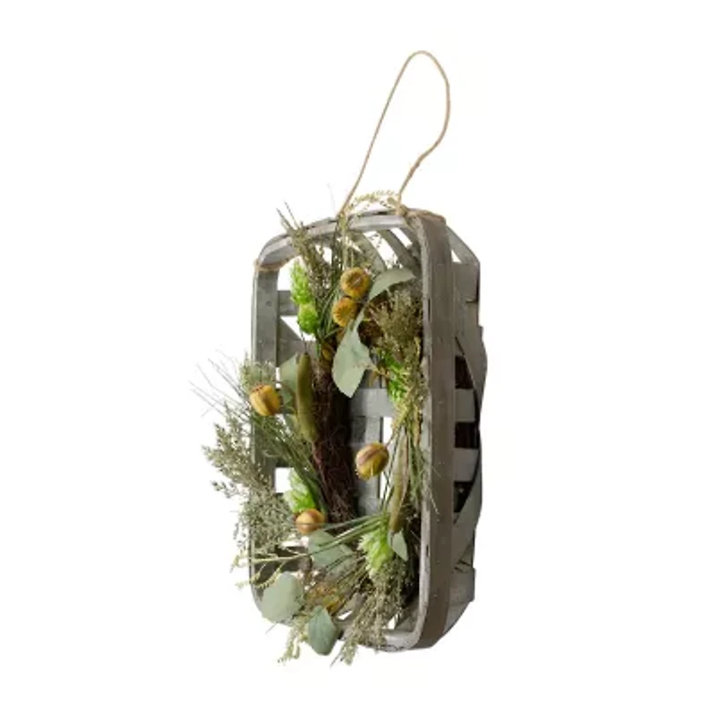 Northlight Cattail Grapevine Wooden Tray Hanging Wreath