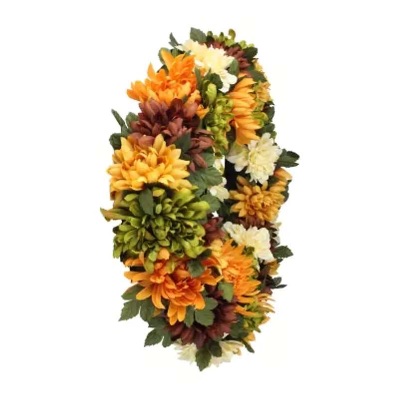 Northlight 19.5in Orange And Green Chrysanthemum Unlit Wreath
