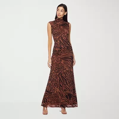 Premier Amour Womens Sleeveless Animal Maxi Dress