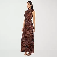 Premier Amour Womens Sleeveless Animal Maxi Dress