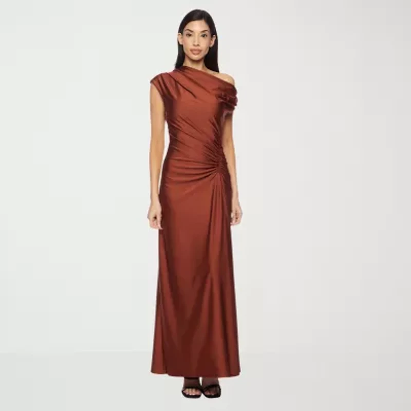 Premier Amour One Shoulder Womens Short Sleeve Evening Gown