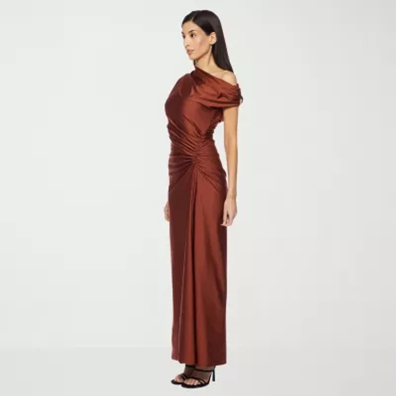 Premier Amour One Shoulder Womens Short Sleeve Evening Gown