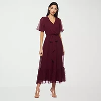 Premier Amour Womens Short Sleeve Midi Fit + Flare Dress