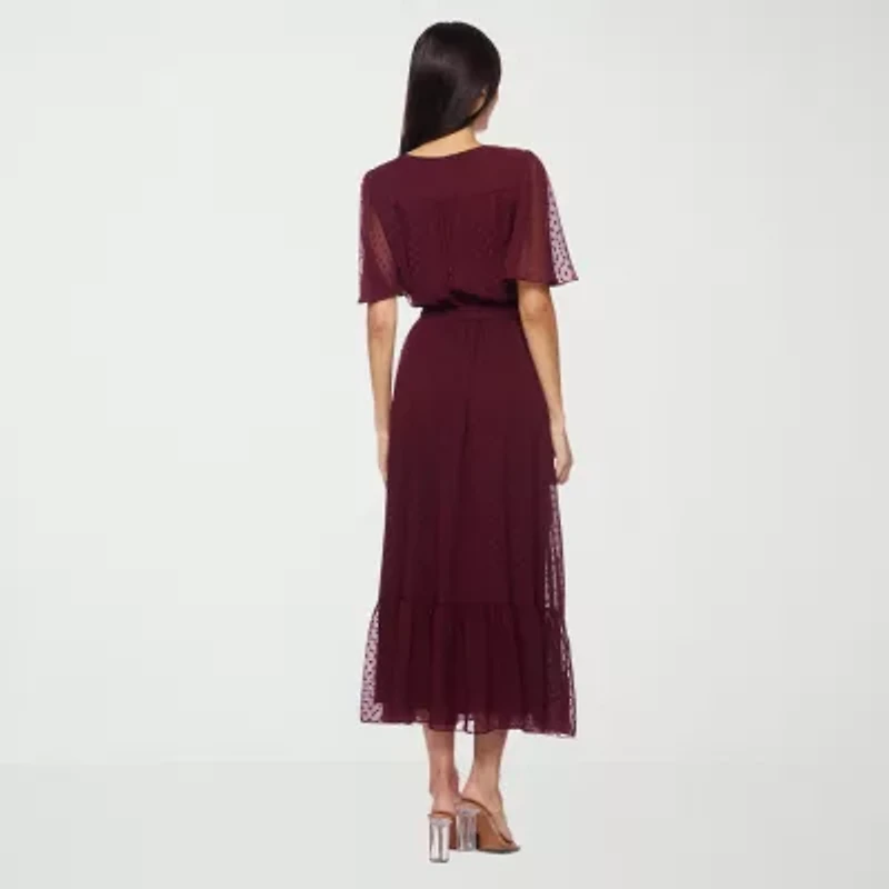 Premier Amour Womens Short Sleeve Midi Fit + Flare Dress