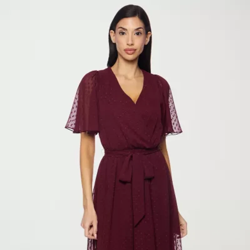 Premier Amour Womens Short Sleeve Midi Fit + Flare Dress