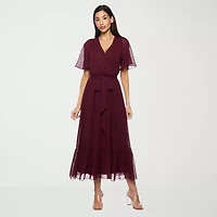 Premier Amour Womens Short Sleeve Midi Fit + Flare Dress