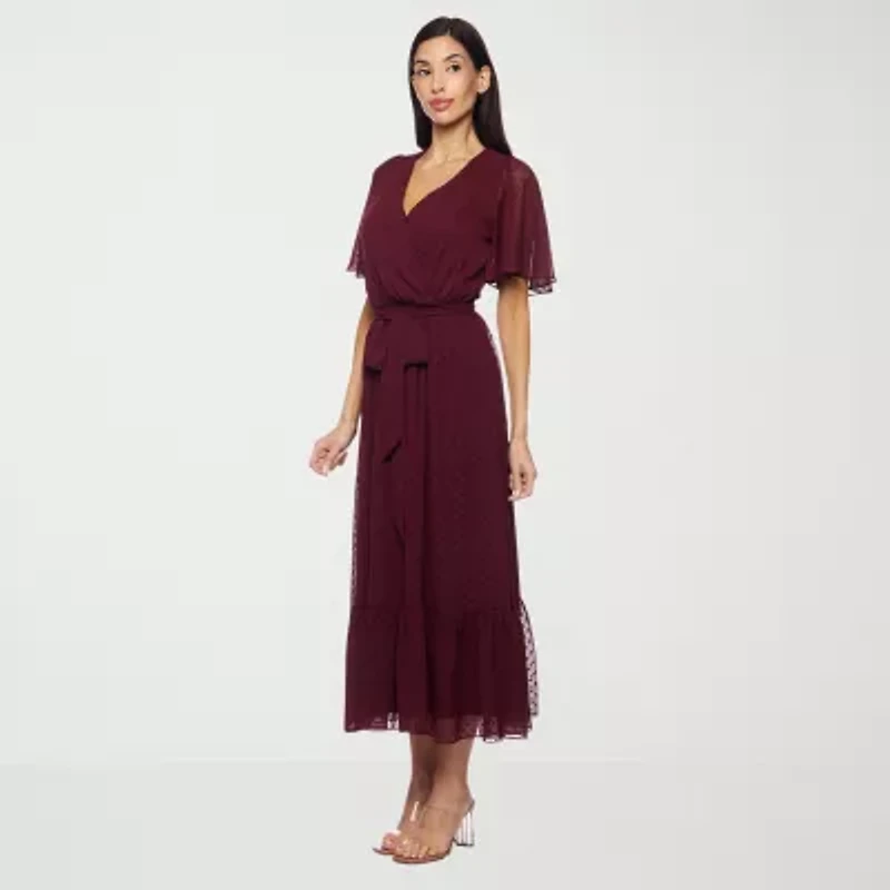 Premier Amour Womens Short Sleeve Midi Fit + Flare Dress