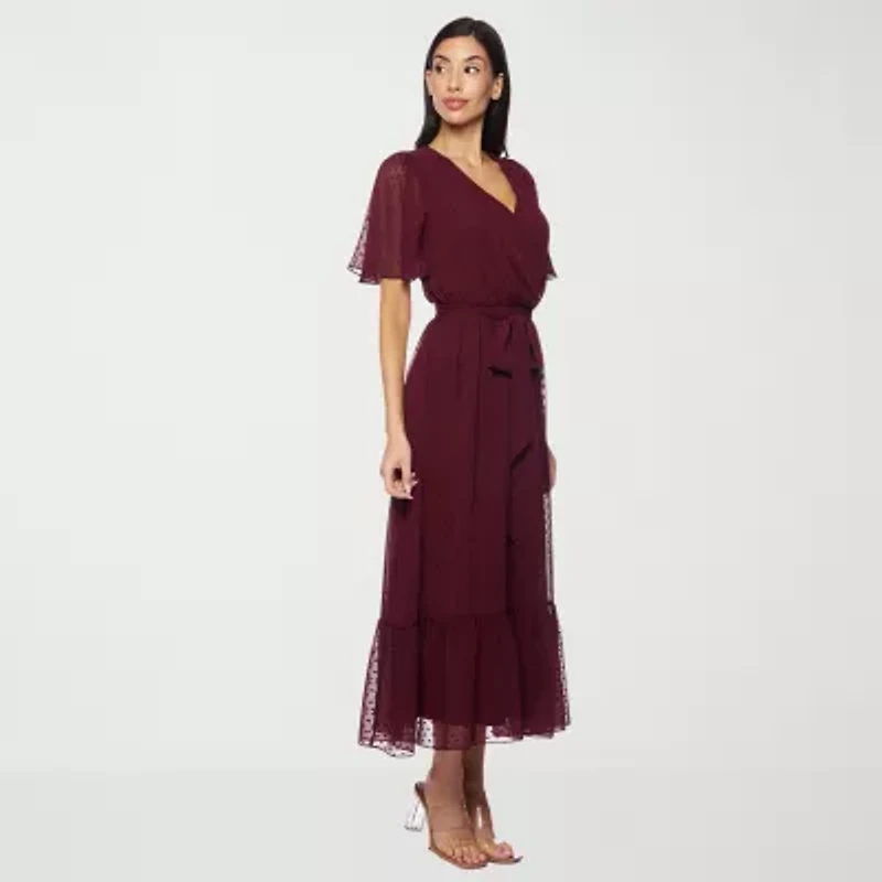 Premier Amour Womens Short Sleeve Midi Fit + Flare Dress