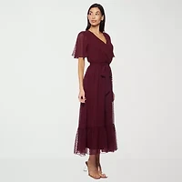 Premier Amour Womens Short Sleeve Midi Fit + Flare Dress