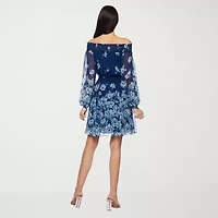 Premier Amour Off The Shoulder Womens Long Sleeve Floral Fit + Flare Dress