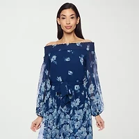 Premier Amour Off The Shoulder Womens Long Sleeve Floral Fit + Flare Dress