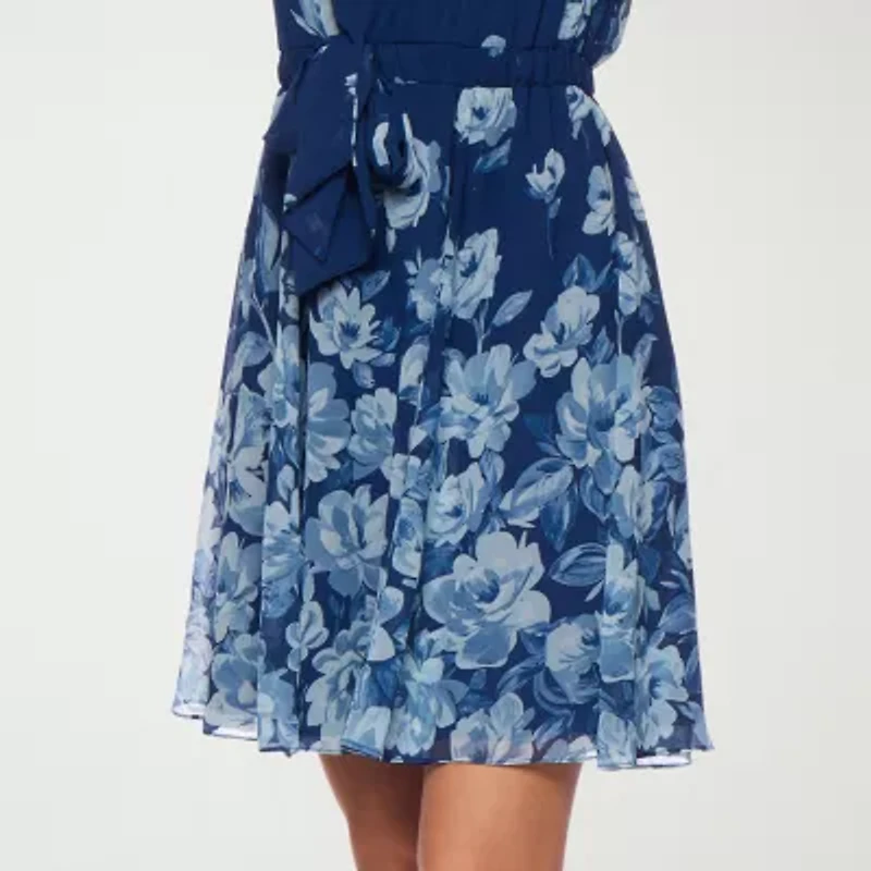 Premier Amour Off The Shoulder Womens Long Sleeve Floral Fit + Flare Dress