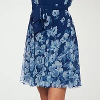 Premier Amour Off The Shoulder Womens Long Sleeve Floral Fit + Flare Dress