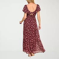 Trixxi Womens Juniors Short Sleeve Floral Fit + Flare Dress