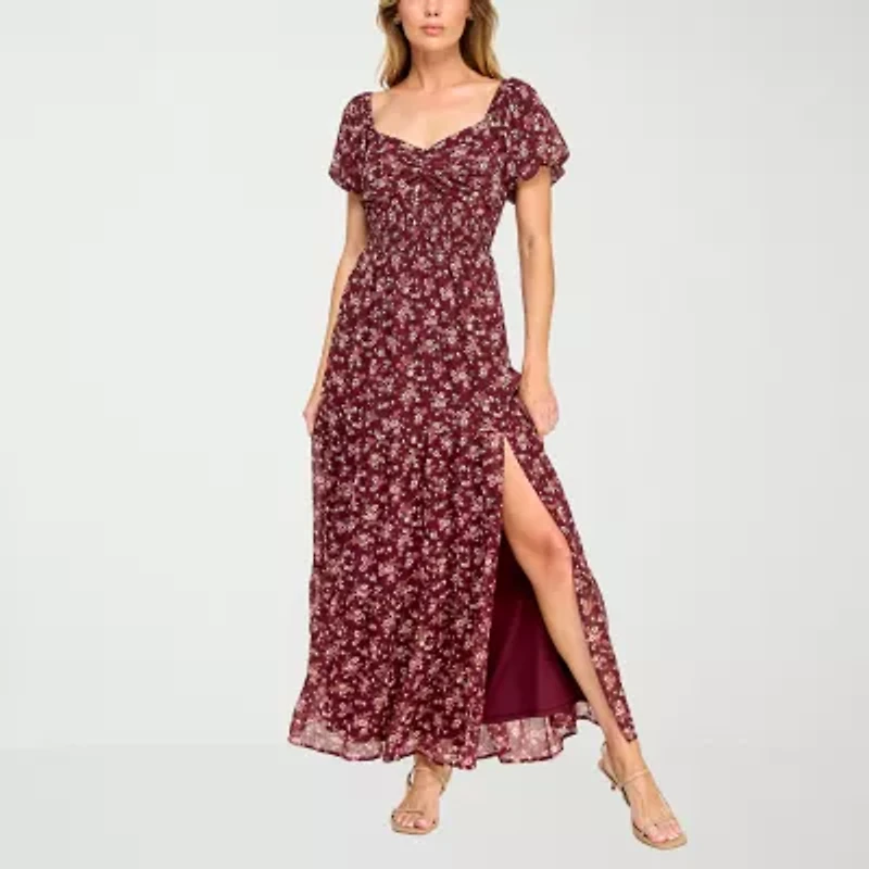 Trixxi Womens Juniors Short Sleeve Floral Fit + Flare Dress