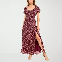 Trixxi Womens Juniors Short Sleeve Floral Fit + Flare Dress