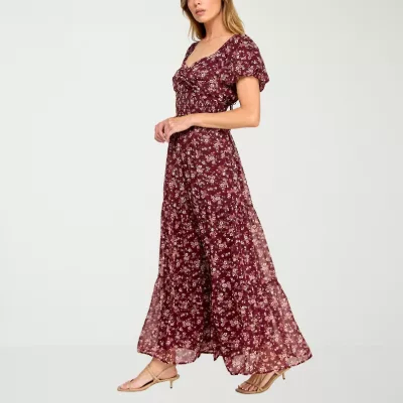 Trixxi Womens Juniors Short Sleeve Floral Fit + Flare Dress