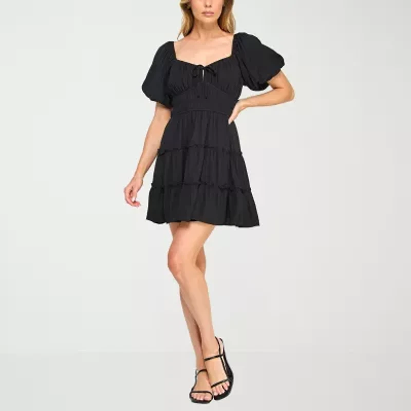 Trixxi Womens Short Sleeve Fit + Flare Dress Juniors