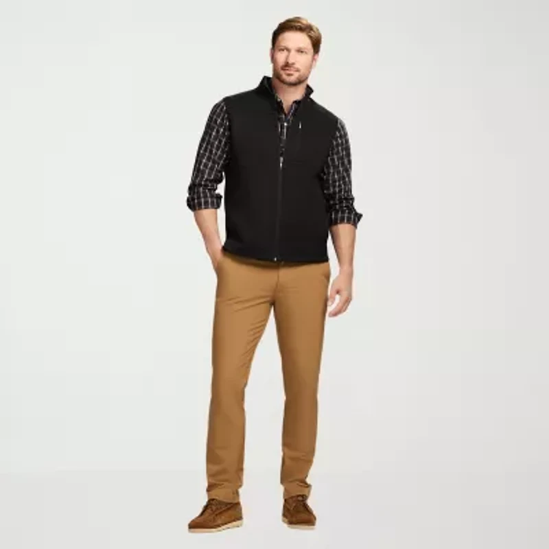 IZOD Houndstooth Stripe Mens Water Resistant Midweight Fleece Vest