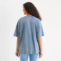 Arizona Womens Crew Neck Short Sleeve Oversized Juniors Graphic T-Shirt