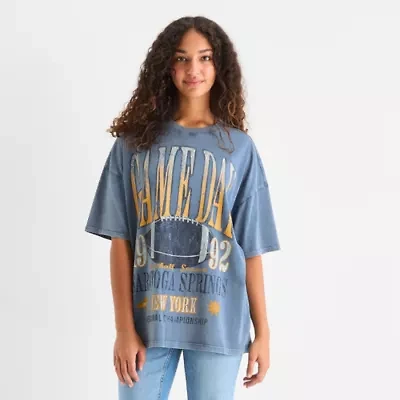Arizona Womens Crew Neck Short Sleeve Oversized Juniors Graphic T-Shirt