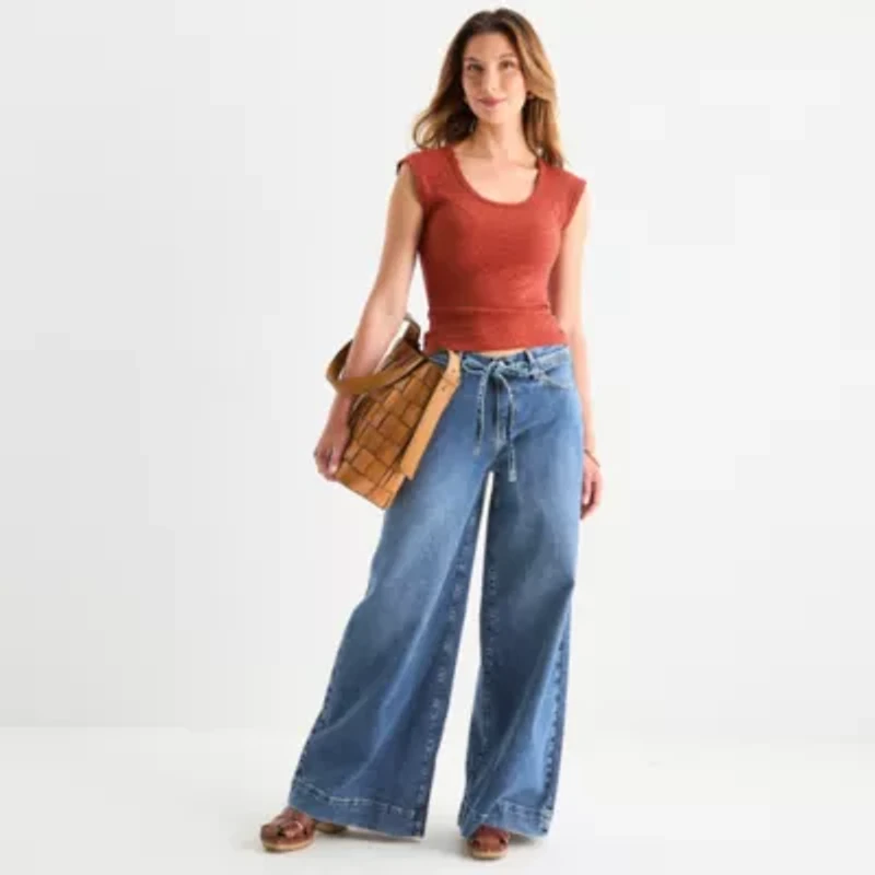 a.n.a Womens Mid Rise Wide Leg Jean