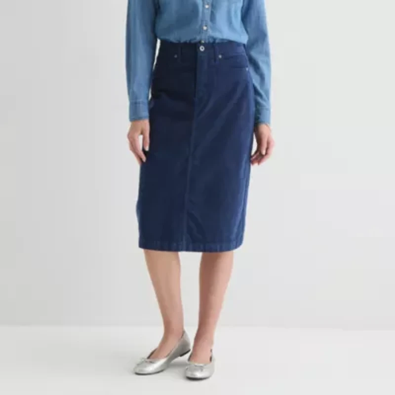St. John's Bay Womens Midi A-Line Corduroy Skirt