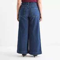 a.n.a Plus Womens Mid Rise Wide Leg Jean
