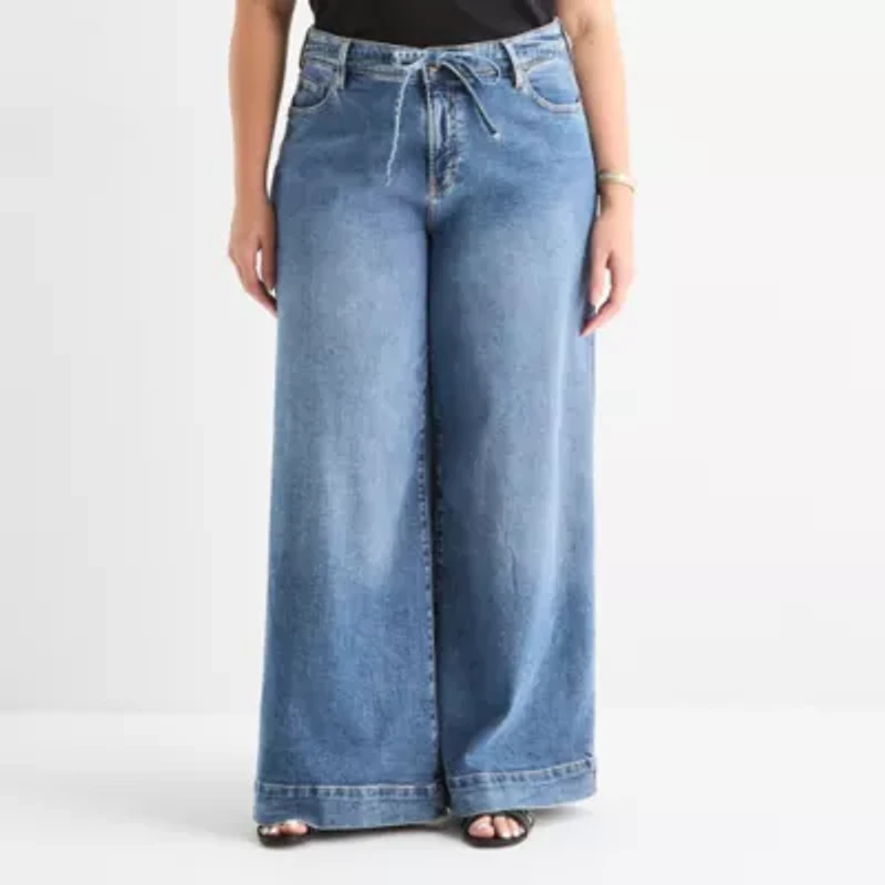 a.n.a Womens Plus Mid Rise Wide Leg Jean