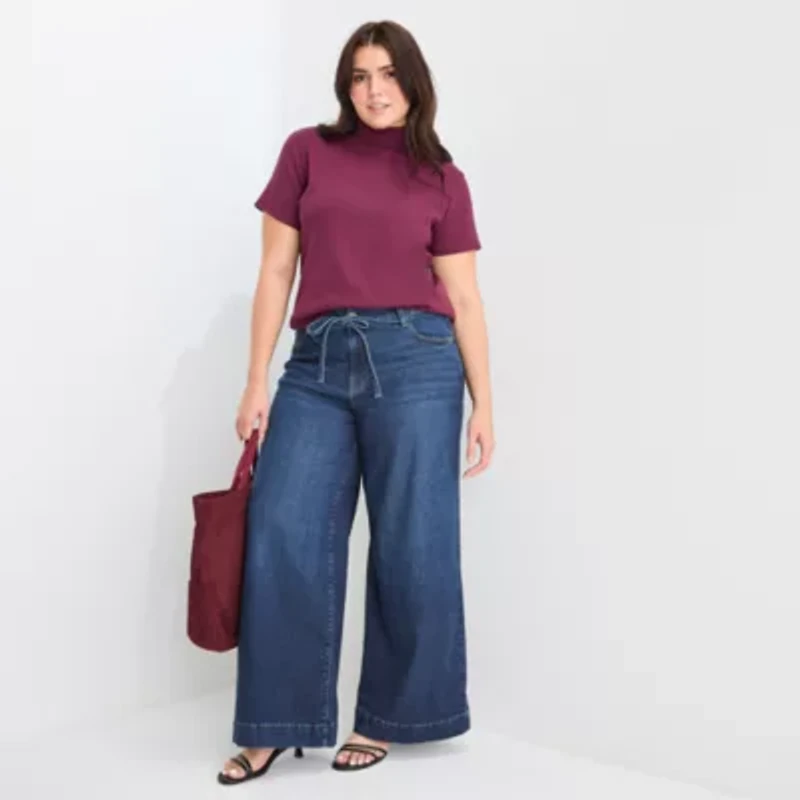 a.n.a Plus Womens Mid Rise Wide Leg Jean