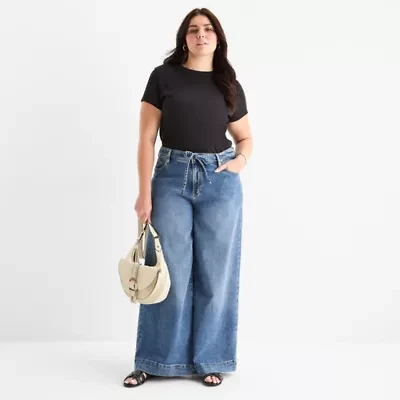 a.n.a Womens Plus Mid Rise Wide Leg Jean