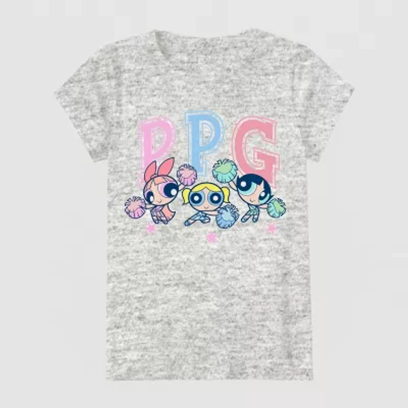 Little & Big Kid Girls Crew Neck Short Sleeve Regular Fit Powerpuff Graphic T-Shirt