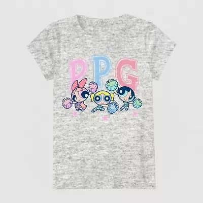 Little & Big Kid Girls Crew Neck Short Sleeve Regular Fit Powerpuff Graphic T-Shirt