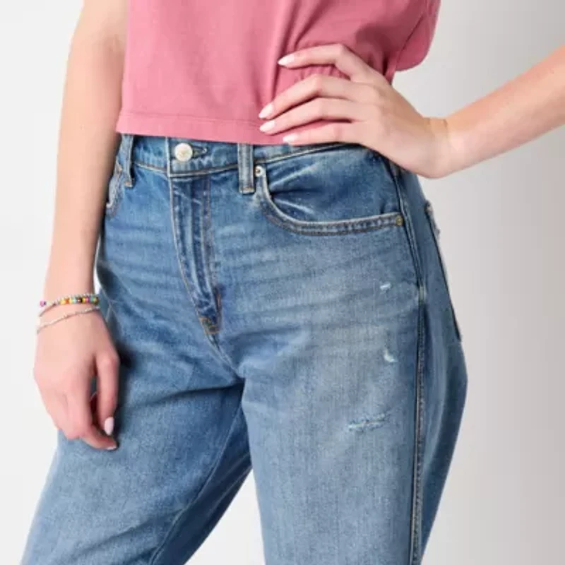 Arizona Womens Juniors Short High Rise Straight Leg Jean