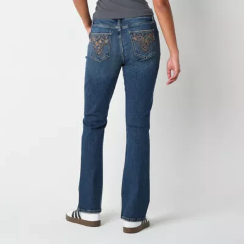 Arizona Womens Juniors Short Mid Rise Bootcut Jean