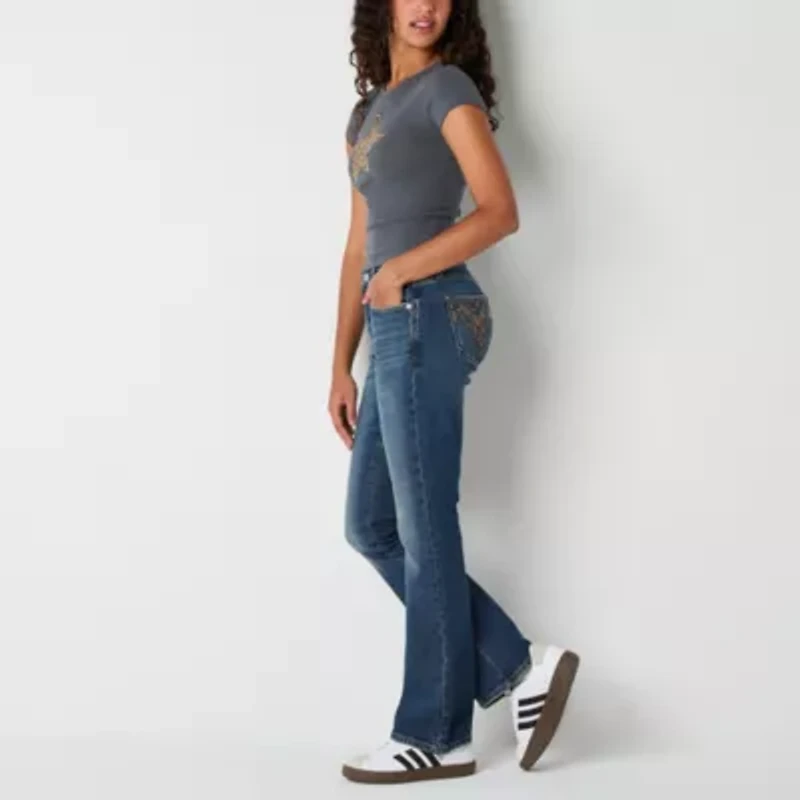 Arizona Womens Juniors Short Mid Rise Bootcut Jean